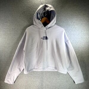 The North Face Hoodie Women Large Purple Stretch Fleece Lined Drawstring Cropped